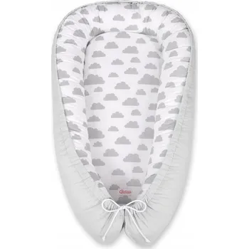 Hnízdečko pro miminko Oboustranné hnízdečko pro miminko, ohrádka zavinovačka Premium BOBONO - šedé obláčky/modrá