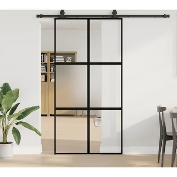 Interiérové dveře vidaXL Posuvné dveře se sadou kování černé 102,5x205 cm Tvrzené sklo [3375882] Barva: black, matt and transparent