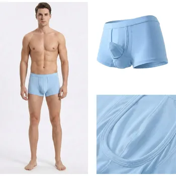 Erotické modré viskózové boxerky s váčkem pro intimní partie pro penis Velikost: S Přírodní buková viskóza