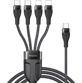 Datový kabel Kabel YESIDO pro Apple iPhone / iPad - USB-C na 2x USB-C + 2x Lightning - tkanička - černý - 1,2m