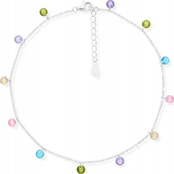 Náramek Stříbrný náramek na kotník s barevnými Zirkony pro ženy ryzost 925