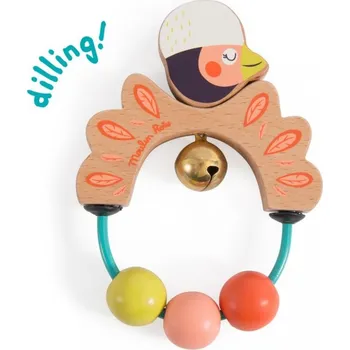 Moulin Roty Dřevěné chrastítko pro nejmenší Ptáček