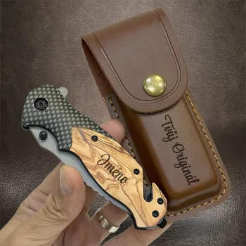 kapesní nůž Náš tip. Prémiový vyklápěcí nůž s vlastním textem na dřevěné rukojeti + prémiové dárkové balení BE Original