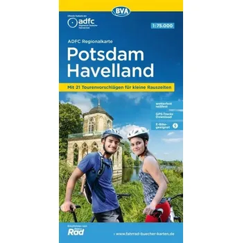 ADFC-Regionalkarte Potsdam Havelland, 1:75.000, mit Tagestourenvorschlagen, reiSs- und wetterfest, E-Bike-geeignet, GPS-Tracks-Download. 1:75`000 ADFC Regionální mapa Potsdam Havelland, 1:75 000, s návrhy jednodenních výletů, odolná proti roztržení a pově