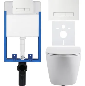 WC sada CERANO - Kompletní podomítkový WC set Lite/Cesso - bílá matná - WC tlačítko Slim, bílé - k zazdění - 49x36 cm