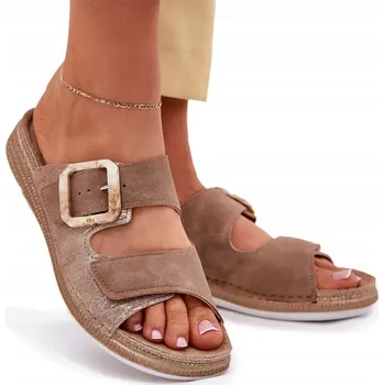 Dámské pantofle NAZOUVÁKY S PŘEZKOU NA SUCHÝ ZIP LEHKÉ A POHODLNÉ INBLU MK000013 HNĚDÉ 38