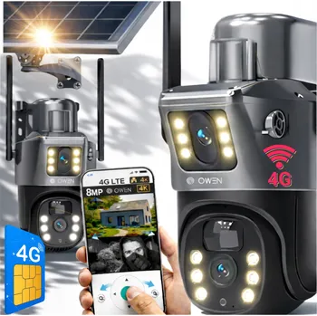 Venkovní solární kamera 4K HD, duální objektiv 8MP, SIM karta 4G LTE, otočná