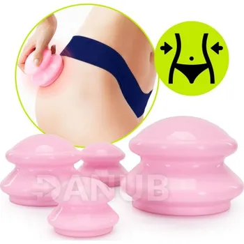 Čínské bankovní vaničky, gumové, pro masáž, sada 4 kusů, proti celulitidě, růžové