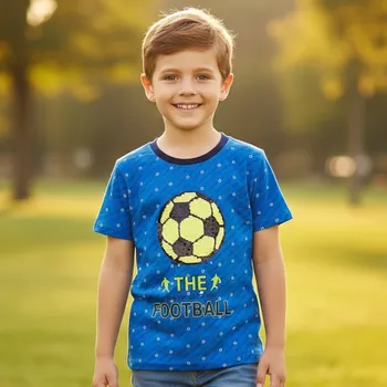 Dětská móda 98-128-Chlapecké tričko KUGO - krátký rukáv -tyrkysová barva (-flitry)