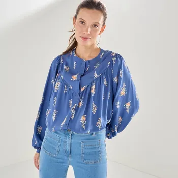 Dámská halenka Halenka se širokými rukávy a potiskem modrá/režná 52