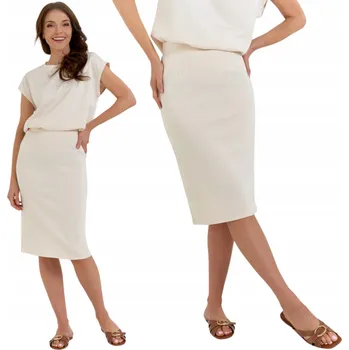 Dámská sukně SUKNĚ MORAJ JEDNODUCHÁ, KLASICKÁ, HLADKÁ, S ROZPARKEM, KRÉMOVÁ L