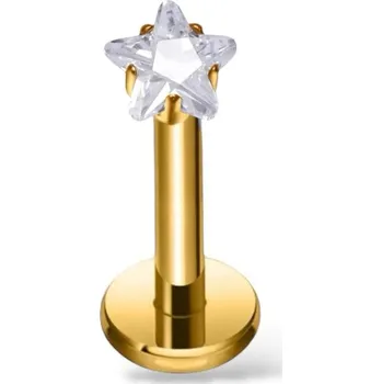 Piercing PIERCING Zlatý LABRET s hvězdičkou a zirkon LOBE TYTAN HELIX 1,2/6/3