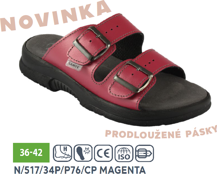 Santé N/517/34P/P76/CP dámské zdravotní pantofle Magenta Barva: Červená, Velikost: 38, Stélka: Anatomicky tvarovaná