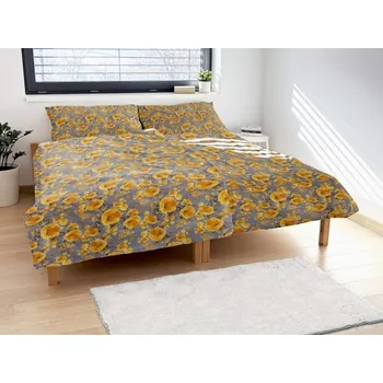 Povlečení Polášek Krepové povlečení Drobné kvítí - Žlutá / šedá | 140 x 220 cm / 70 x 90 cm