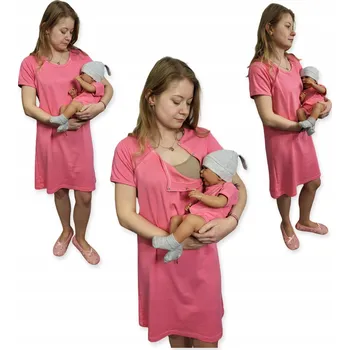 Dámská noční košile NOČNÍ NA KOJENÍ , krátký rukáv, rozepnutá, vel XS + body 62 CORAL