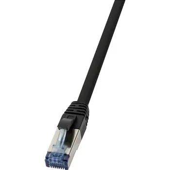 Datový kabel LogiLink CQ6055S RJ45 USB kabel CAT 6A S/FTP 2.00 m černá stínění pletivem, bez halogenů, krytí PUR, odolné proti kyselinám, odolné proti oleji 1 ks