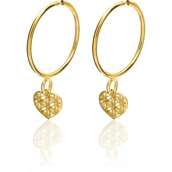 Náušnice POZLACENÉ STŘÍBRNÉ NÁUŠNICE 925 KRUHY AŽUROVÉ SRDÍČKA ZÁVĚSNÉ