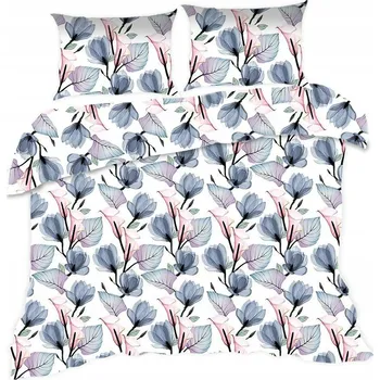 Povlečení Povlečení 160x200 bílá modrá růžová květy listy Classic