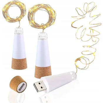 Vánoční dekorace LED světýlka s korkem, napájená baterií, nabíjení USB, 1,9 m, 20 LED diod, 3 ks