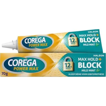 Péče o zubní náhradu Corega extra silný fixační krém Max Max Hold + Block Mint 70 g