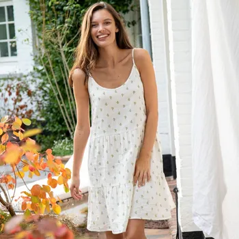 Dámská móda Mušelínová noční košilka s potiskem režná/khaki 56