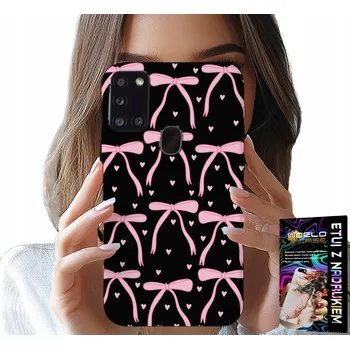 Pouzdro na mobilní telefon POUZDRO pro SAMSUNG GALAXY A21s - Černo-růžové stuhy mašle stuha