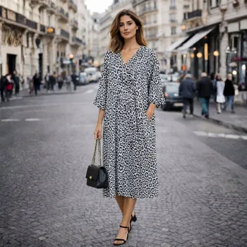 Dámské šaty Šaty dámské panterka krémové 100% viskóza oversize Italské One Size