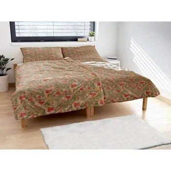 Povlečení Polášek Krepové povlečení Drobné kvítí - Červená / béžová | 140 x 200 cm / 70 x 90 cm