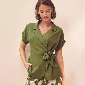 Dámská halenka Halenka s ozdobným vázáním khaki 40