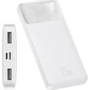 Powerbanka Powerbanka Baseus Bipow 10000 mAh LED 15W QC PD USB-C microUSB 2x USB Bílá