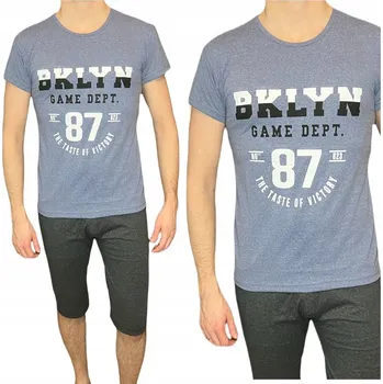 Pánské pyžamo Pánské pyžamo, džínový melír, 3/4 kalhoty, krátký rukáv BKLYN S