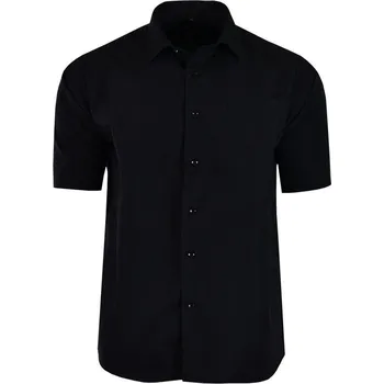 Pánská košile 50/51 HLADKÁ ČERNÁ KOŠILE S KRÁTKÝM RUKÁVEM VELKÁ