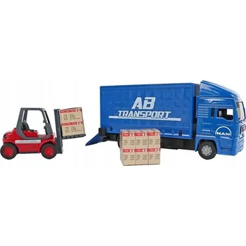 autíčko Kamion MAN 17 cm kov volný chod s paletovým vozíkem 10 cm v krabičce