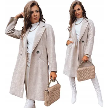 Dámský kabát DÁMSKÝ KLASICKÝ KABÁT SVĚTLE BÉŽOVÝ ty3883 - L/40