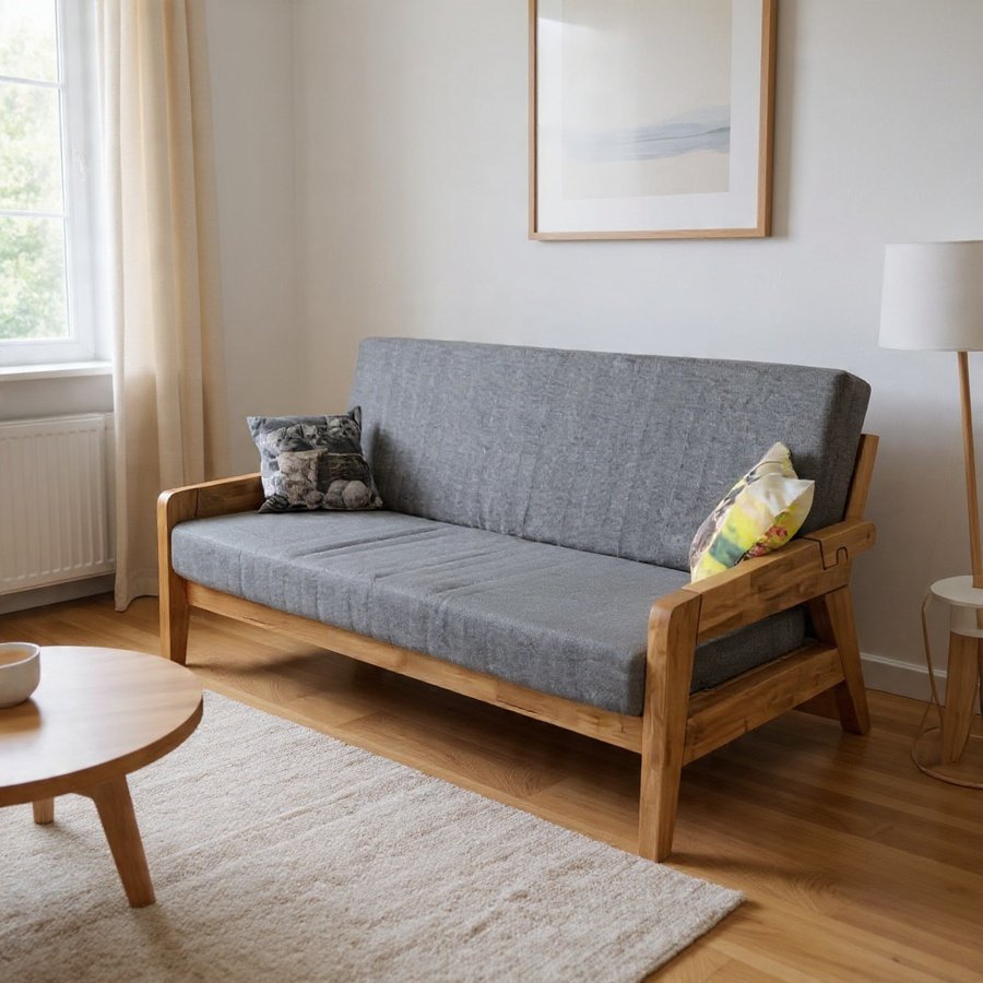 Dřevěná pohovka STELLA z bukového, jasanového nebo dubového masivu výrobce světspánku.cz. 200x130, STELLA rozkládací matrace, STELLA rozkládací pohovka (olej Teak, jádrový buk)