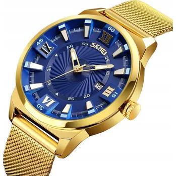 Hodinky Pánské hodinky SKMEI zlaté analogové s pleteným náramkem