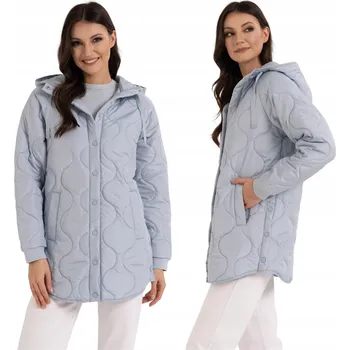 DÁMSKÁ PROŠÍVANÁ BUNDA MORAJ S KAPUCÍ SE ZAPÍNÁNÍM NA DRUKY, MODRÁ, 3XL