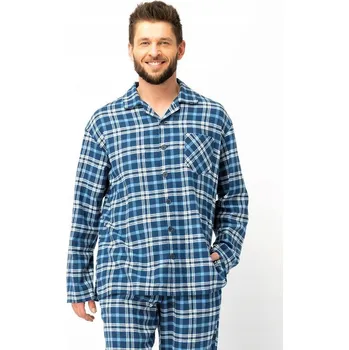 Pánské pyžamo KEY PÁNSKÉ FLANELOVÉ PYŽAMO MNS 492 B25 M MODRÉ