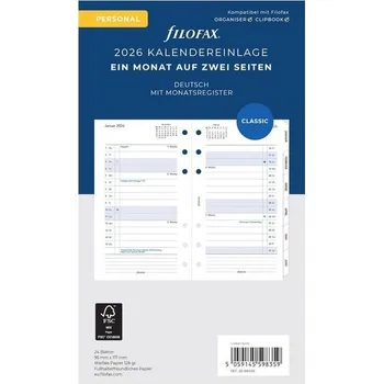 Kalendář Filofax Osobní kalendář 1 měsíc/2 stránky s záložkami (německy) 2026