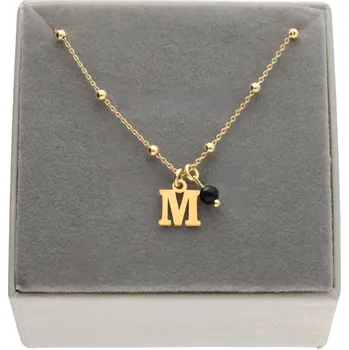 Náhrdelník Zlatý náhrdelník písmeno dle výběru černý turmalín PŘÍRODNÍ KÁMEN 45 cm