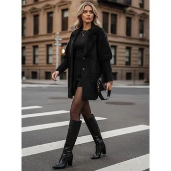 Dámský kabát Dámský černý alpakový kabát RITA – elegantní hřejivý kabát Dstreet Barva: černá, Velikost: U