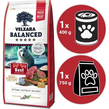 Krmivo pro psa Velxara Balanced Dog Adult Beef Mono & Rice 12 kg + DÁRKY VELXARA