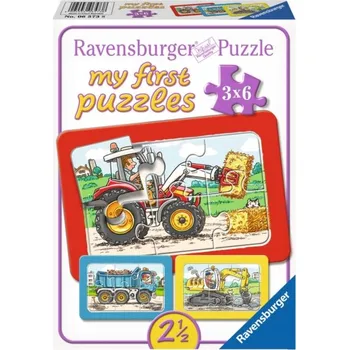 Puzzle Ravensburger Puzzle 18 dílků 3x6 Traktor, bagr a nákladní Puzzle