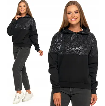 Dámská mikina Mikina Moraj černá bavlněná s kapucí 3XL dlouhý rukáv mix vzorů