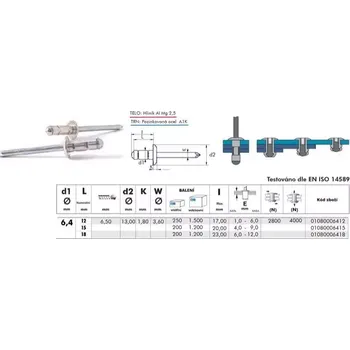 Nýt Trhací nýt AL/ST 6,4x12 vícesvěrný - Bralo