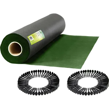 Krycí plachta Plonos 490602 Zahradní agrotextilie 1,6 m x 100 m 90 g/m² + 100 kotevních kolíků, černozelená