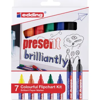 Kancelářský nábytek Edding 4-3033-7 popisovač na flipcharty Colourful 1.5 - 3 mm černá, žlutá, oranžová, červená, zelená, modrá 1 sada
