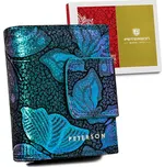 Malá dámská kožená peněženka s fialovo-modrými motýlky