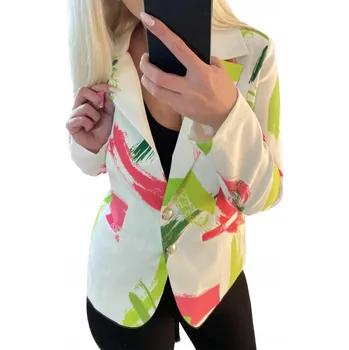 Dámské sako M899 ELEGANTNÍ SAKO SE VZORY S PODŠÍVKOU BÍLÉ vel. 40 (L)