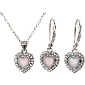 Souprava šperků Stříbrná souprava náhrdelníku a naušnic s opály a čirými zirkony AGSET77